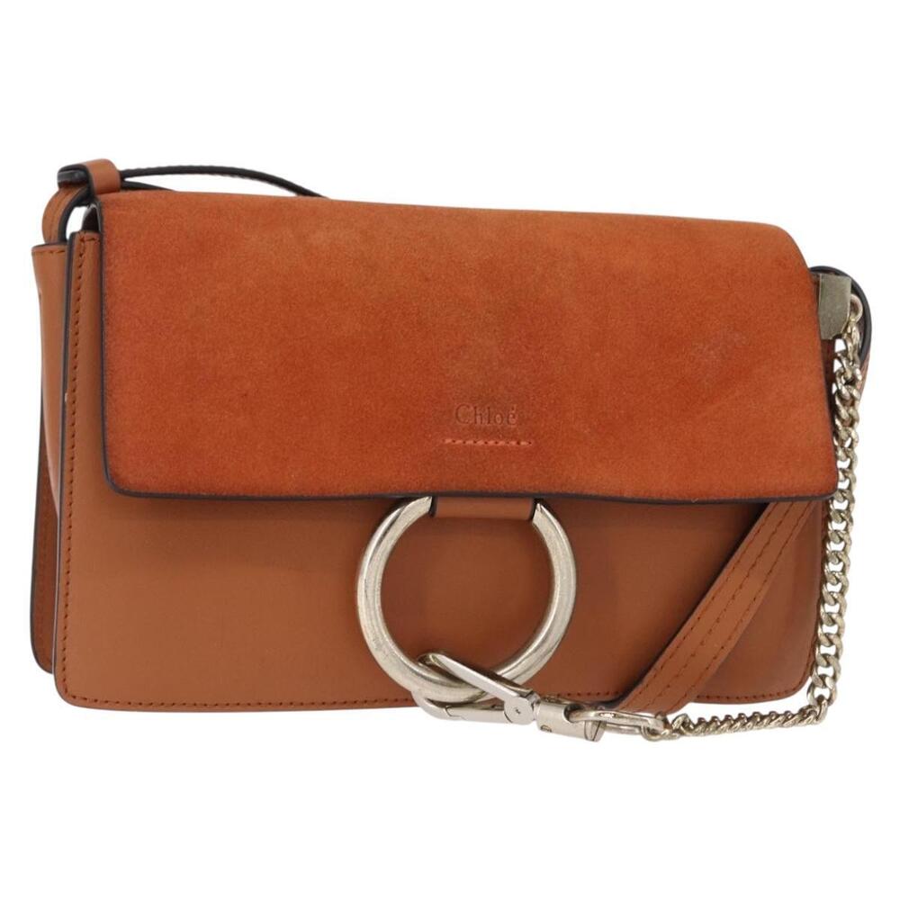 Chloe Fay Shoulder Bag Suede Leather Brown Gold Auth BA8434